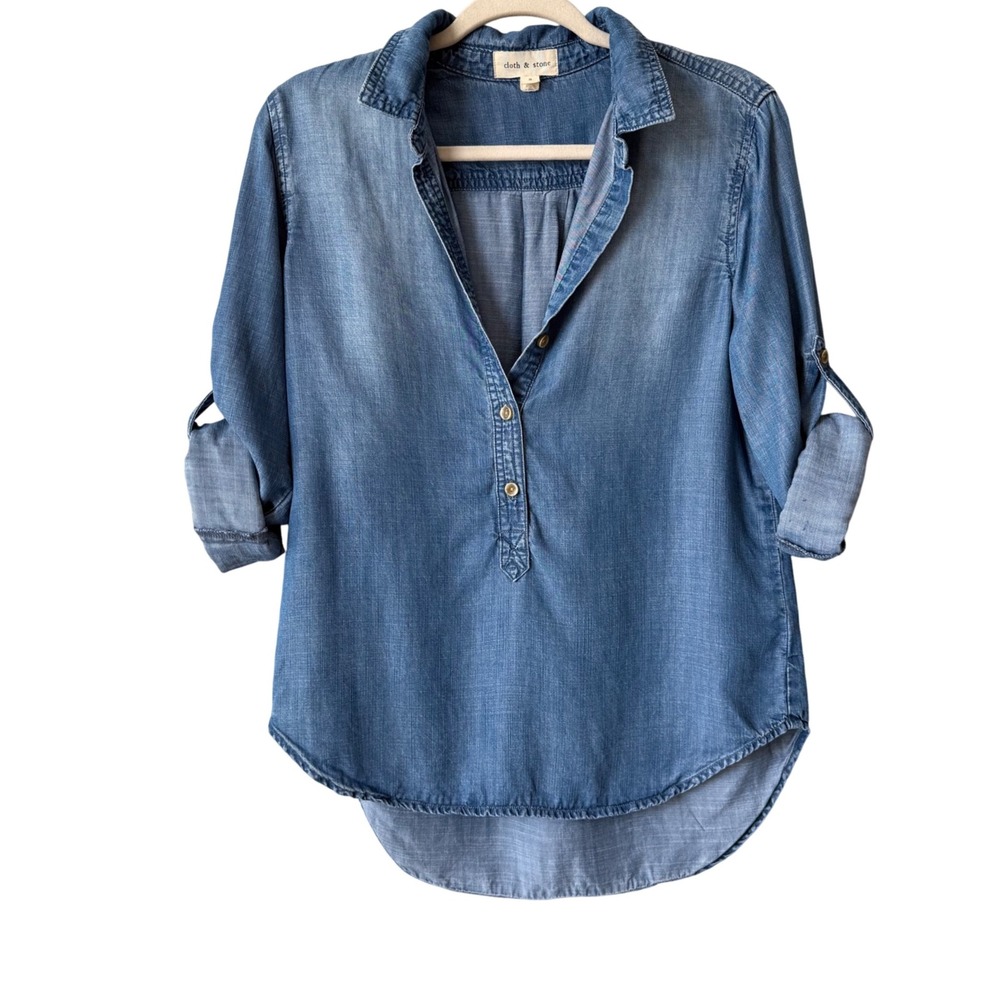 Anthropologie Cloth & Stone Denim Shirt High Low Women's Size Small‎ Fall Style